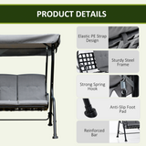 Outsunny 3 Seater Garden Swing Chair with Thick Padded Seat & Canopy – Bench Bed, Grey