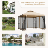 Outsunny 3x3m Outdoor Gazebo Tent with Net Curtains, Two-Tier Roof & Powder-Coated Steel Frame – Garden Shade
