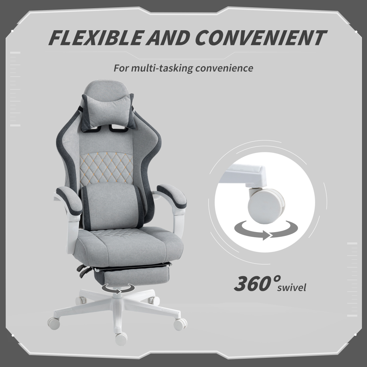 HOMCOM Printed Velvet Computer Recliner Chair with Adjustable Height, Lumbar Support & Footrest – 135° Reclining, Grey