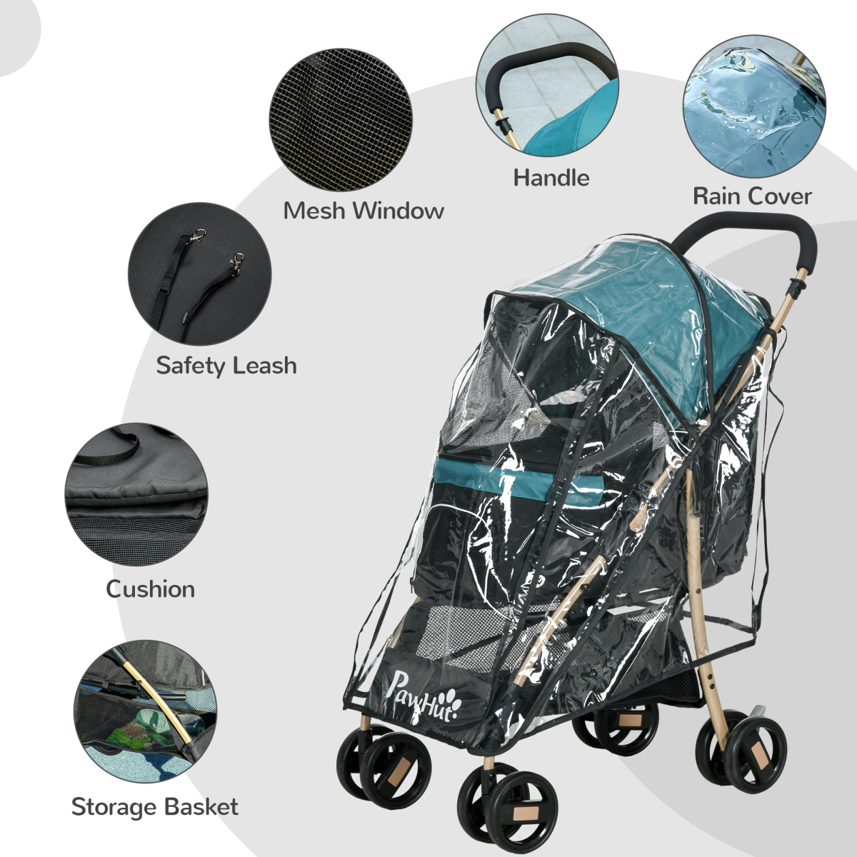PawHut Foldable Pet Stroller for XS and S Dogs with Rain Cover, Mesh Windows & Storage Basket – Dark Green