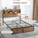 HOMCOM 4ft6 Double Metal Bed Frame with Storage Headboard & Under Bed Storage – Bedroom Furniture