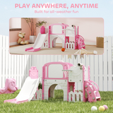 AIYAPLAY 7-in-1 Toddler Slide Set with Swing Seat, Basketball Hoop and Tunnel – Frog Theme Playset, Pink