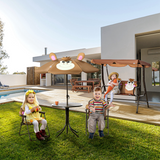 Outsunny Kids Foldable Four-Piece Garden Set with Table, Two Chairs and Monkey Umbrella – Ages 3-6
