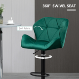 HOMCOM Set of 2 Velvet-Touch Bar Stools with Wing-Shaped Seats & Metal Footrest – Breakfast Bar Seating, Green