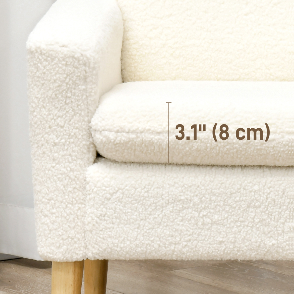 HOMCOM Teddy Fleece Wide Seat Accent Armchair with Solid Wood Frame & Rubberwood Legs – Living Room Chair, Cream