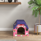 PawHut 2-in-1 Cat Scratching Board House with 4 Paw-Shaped Vents & Cat Grass – Cardboard Cat Bed, Pink