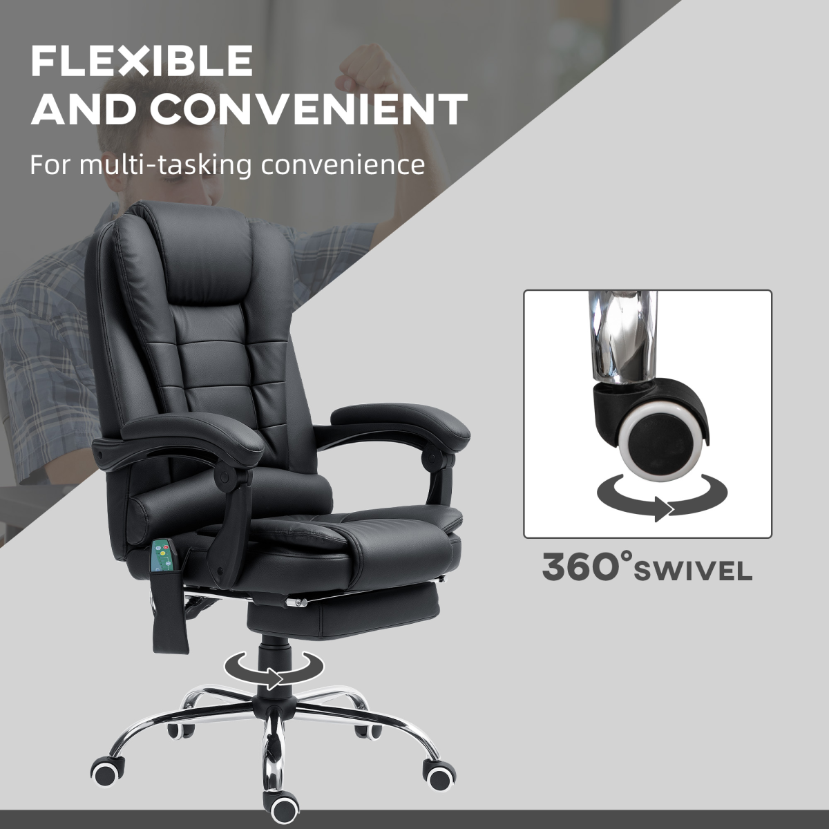 Vinsetto Heated Massage Office Chair with 6-Point Vibration, 135° Recline & Footrest – Black PU Leather