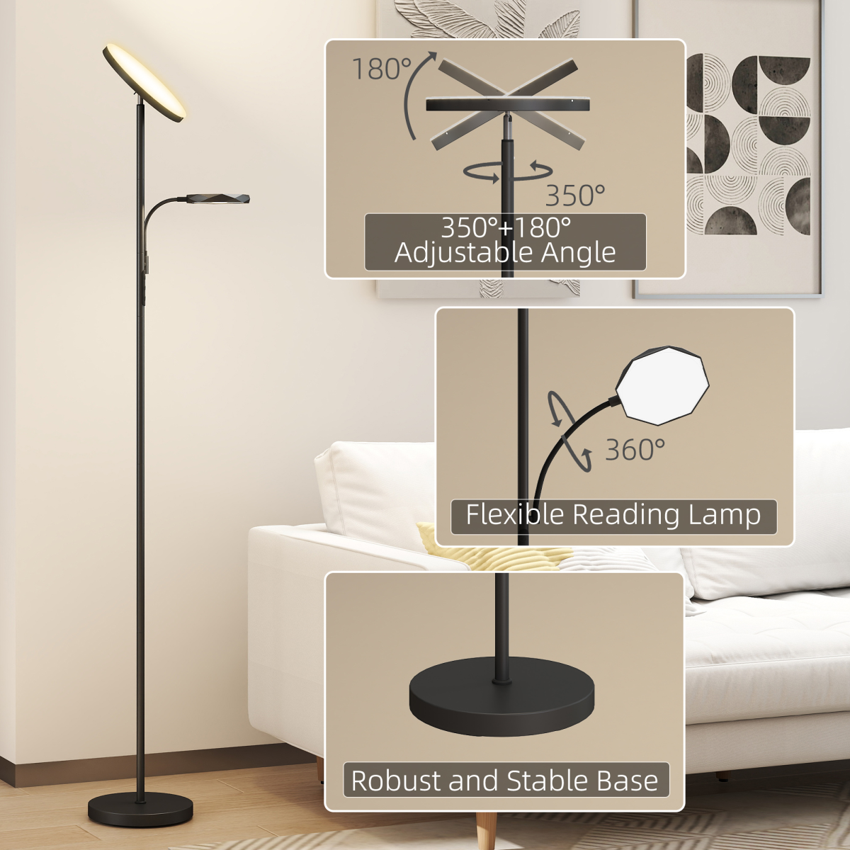 HOMCOM Floor Lamp for Living Room, Standing Lamp with 4 Scene Modes, Black