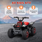 AIYAPLAY 6V Electric Quad Bike for Kids with Forward & Reverse, LED Headlights – Ride-On for Ages 18–36 Months, Black and Red