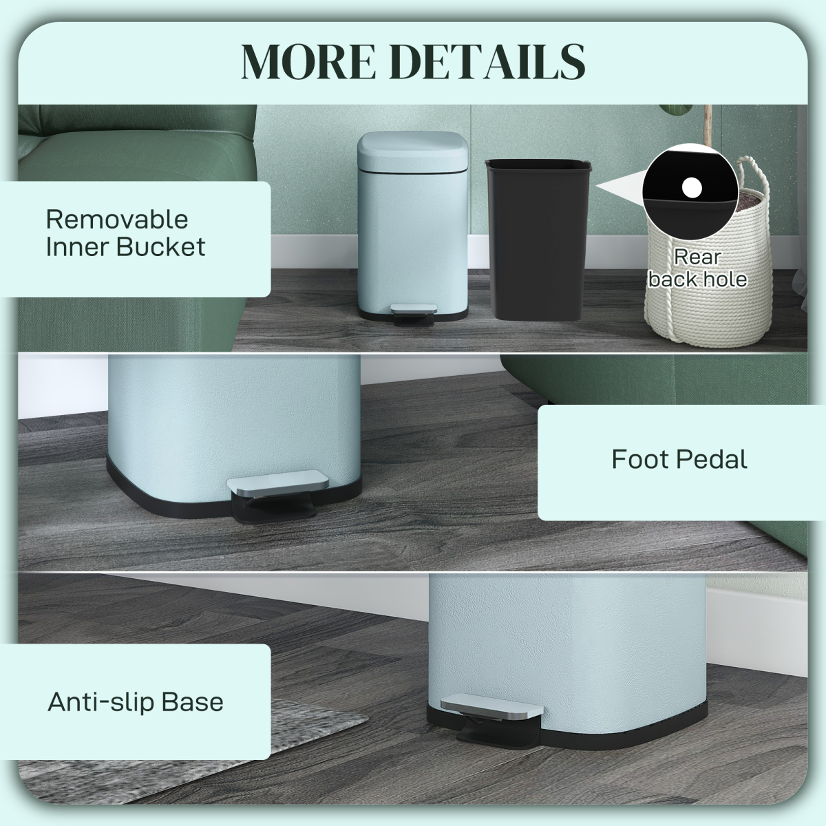 HOMCOM 12L Kitchen Pedal Bin with Soft-Close Lid – Fingerprint-Proof Metal Rubbish Bin, Light Green