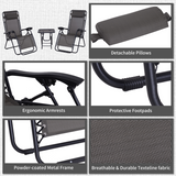 Outsunny 3-Piece Zero Gravity Sun Lounger Set with Side Table and Cup Holders – Foldable Recliners, Dark Grey