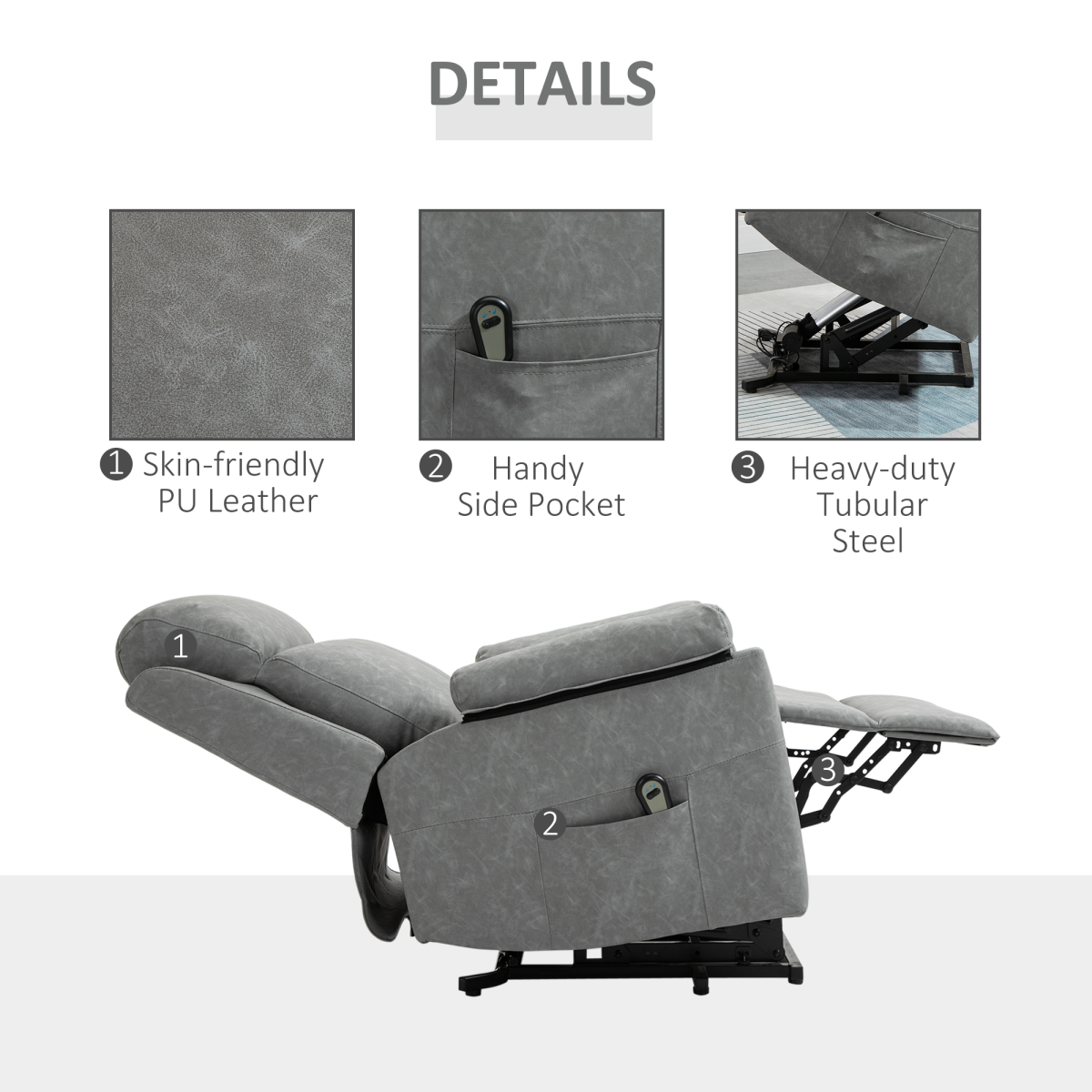 HOMCOM Electric Riser Recliner Power Lift Chair with Remote Control & Padded Seat – Supportive Armchair, Grey