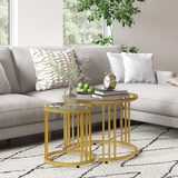 HOMCOM Set of 2 Round Nesting Coffee Tables with Tempered Glass Tops – Space-Saving Gold Tone Side Tables
