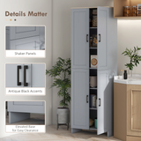 HOMCOM Modern Kitchen Cupboard Storage Cabinet with 6 Shelves & Enclosed Doors – Freestanding Pantry, Grey