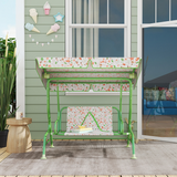 AIYAPLAY Kids Fox Pattern Swing Seat with Adjustable Canopy and Safety Belts – Outdoor Garden Play, Green