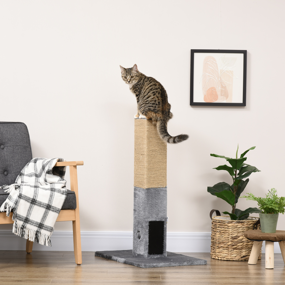 Pawhut 79cm Cat Scratching Post with Dangling Toy & Hidden Bell Toy – Cat Tree Activity Centre, Grey