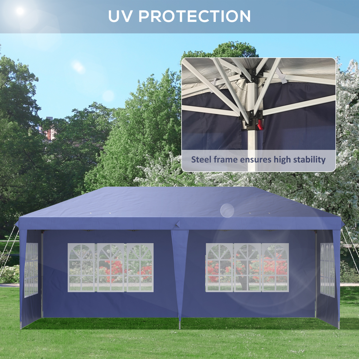 Outsunny 3x6m Heavy-Duty Gazebo Marquee Party Tent with 4 Removable Walls & Steel Frame – Garden Events, Blue