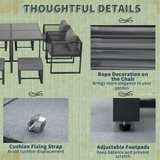 Outsunny 8-Seater Garden Dining Cube Set with Glass Table, 4 Armchairs & 4 Footstools – Cushioned, Grey