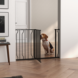 PawHut Wide Dog Gate with Door, Pressure Fit Stair Gate, 75–115 cm Adjustable – Pet Barrier, Black
