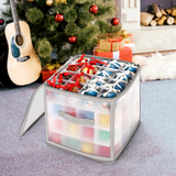Vinsani 64 Bauble Storage Box with Four Tiers and Removable Dividers – Christmas Decoration Organiser, Grey