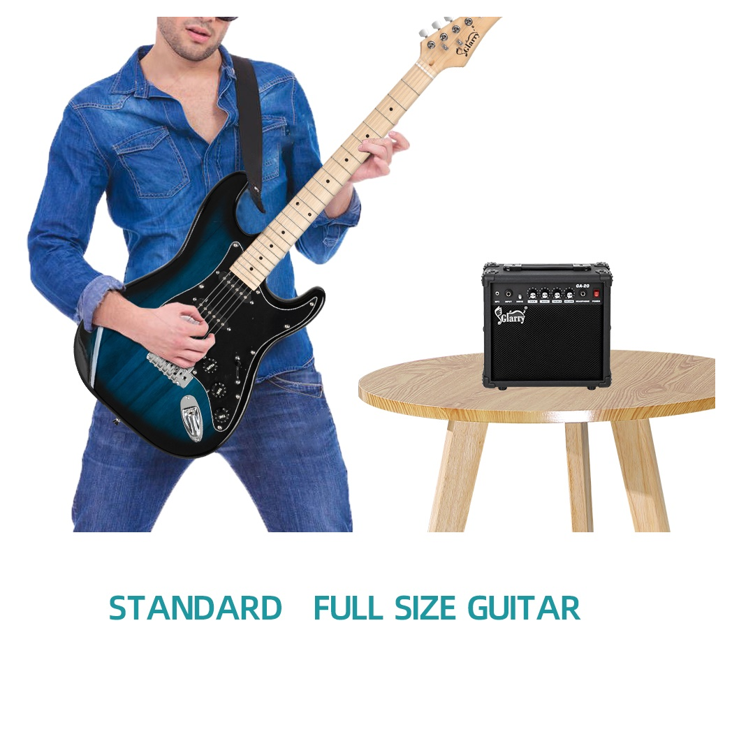 Glarry GST Electric Guitar Kit with 20W Amplifier, Bag & Strap – Beginner 6-String Guitar, Black Pickguard, Blue