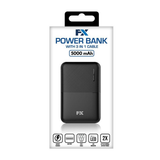 FX Power Bank 5000mAh with USB-C Input, 2 USB Outputs & LED Indicator – Portable Smartphone Charger, Black