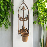 Rusty Arched 60cm Metal Garden Wall Mirror with Planter