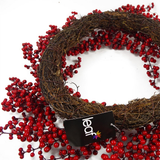 Leaf Design Extra Large Luxury Christmas Wreath with Red Berries – 60cm Natural Woven Base for Doors