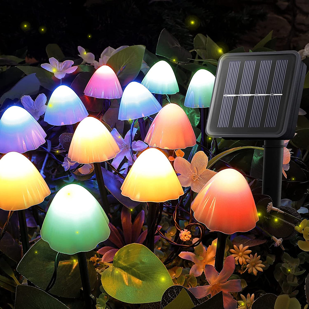 Avilo 10 Piece Solar Mushroom Lights – Decorative Garden Lights in 4 Colours, Continuous or Flashing