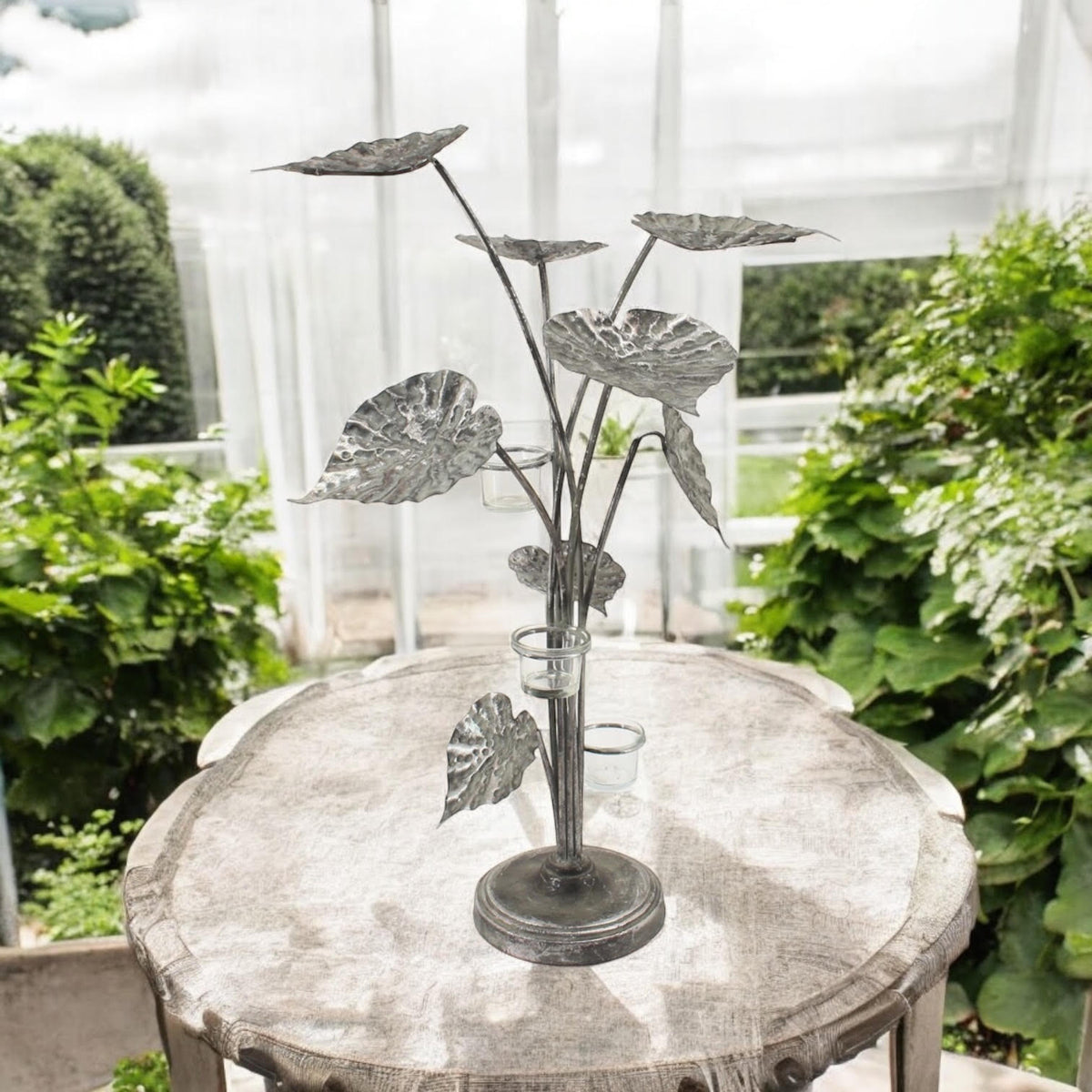 Silver Flower-Shaped Metal Candelabra, 74cm Tall – Art Deco Dining Table Centrepiece