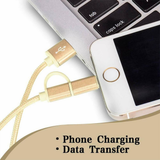 FX Powabud 2-in-1 Nylon Braided USB Cable with Dual Connectors, 1m – Sync & Charge Data Cable, Gold