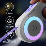 Flexi Retractable Dog Leash with 3 LED Light Settings, 5m Length – Night Walk Lead for Dogs up to 50kg