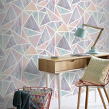Arthouse Pastel Geo Multi Geometric Wallpaper with Glitter Highlights – Pink & Purple Marble Feature Wall