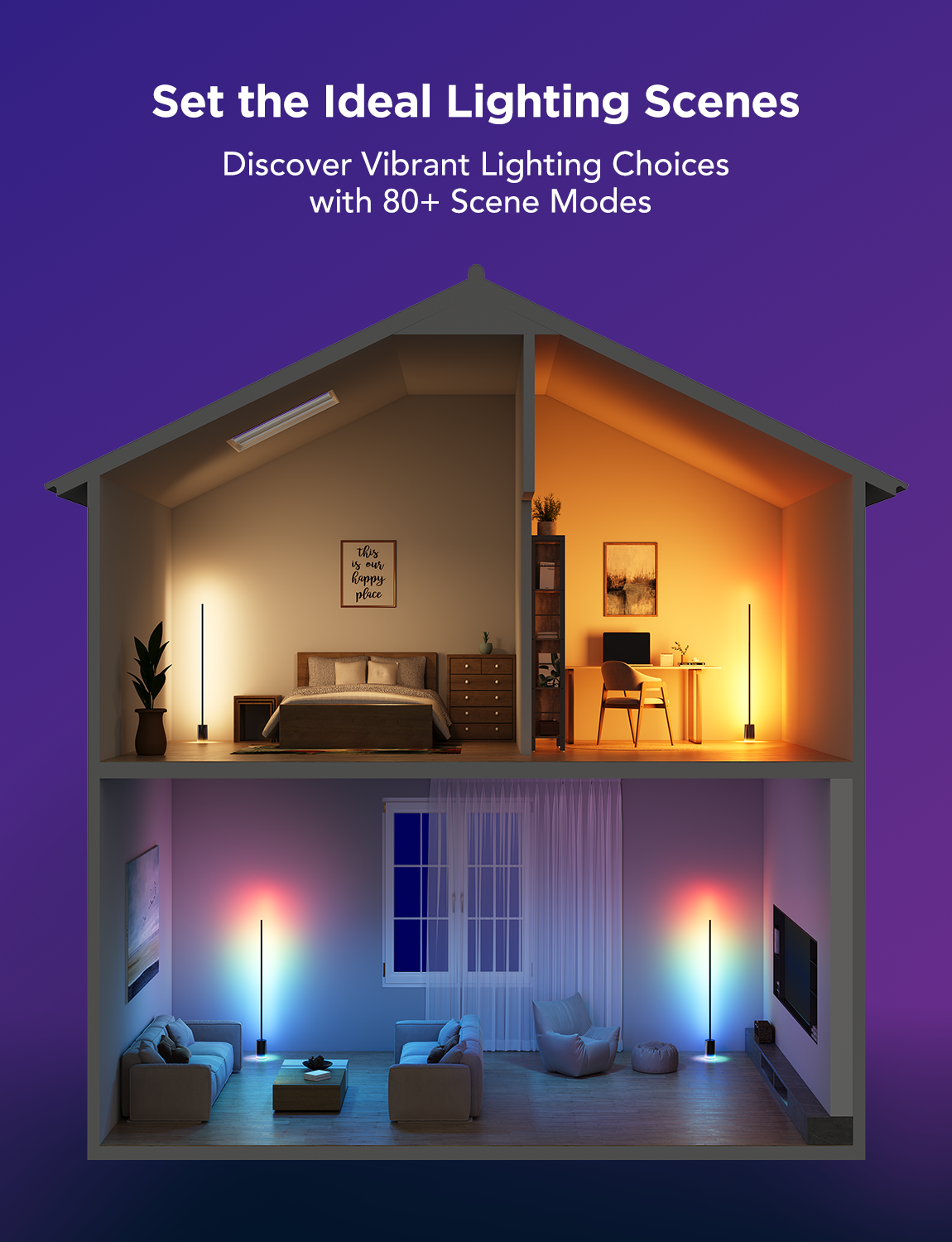 Govee Smart RGB Floor Lamp with Matter Support, App & Voice Control, 60+ Scene Modes & Music Sync – Black