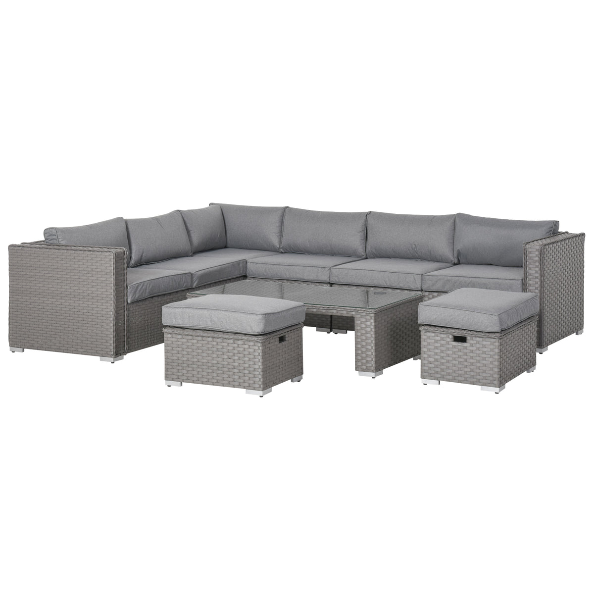 Outsunny Grey 6 Piece Rattan Corner Sofa Set - front view