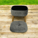AcaciaHome Round Velvet Ottoman Footstool with Lift-Up Storage – Traditional Pattern for Living Room or Office, Grey
