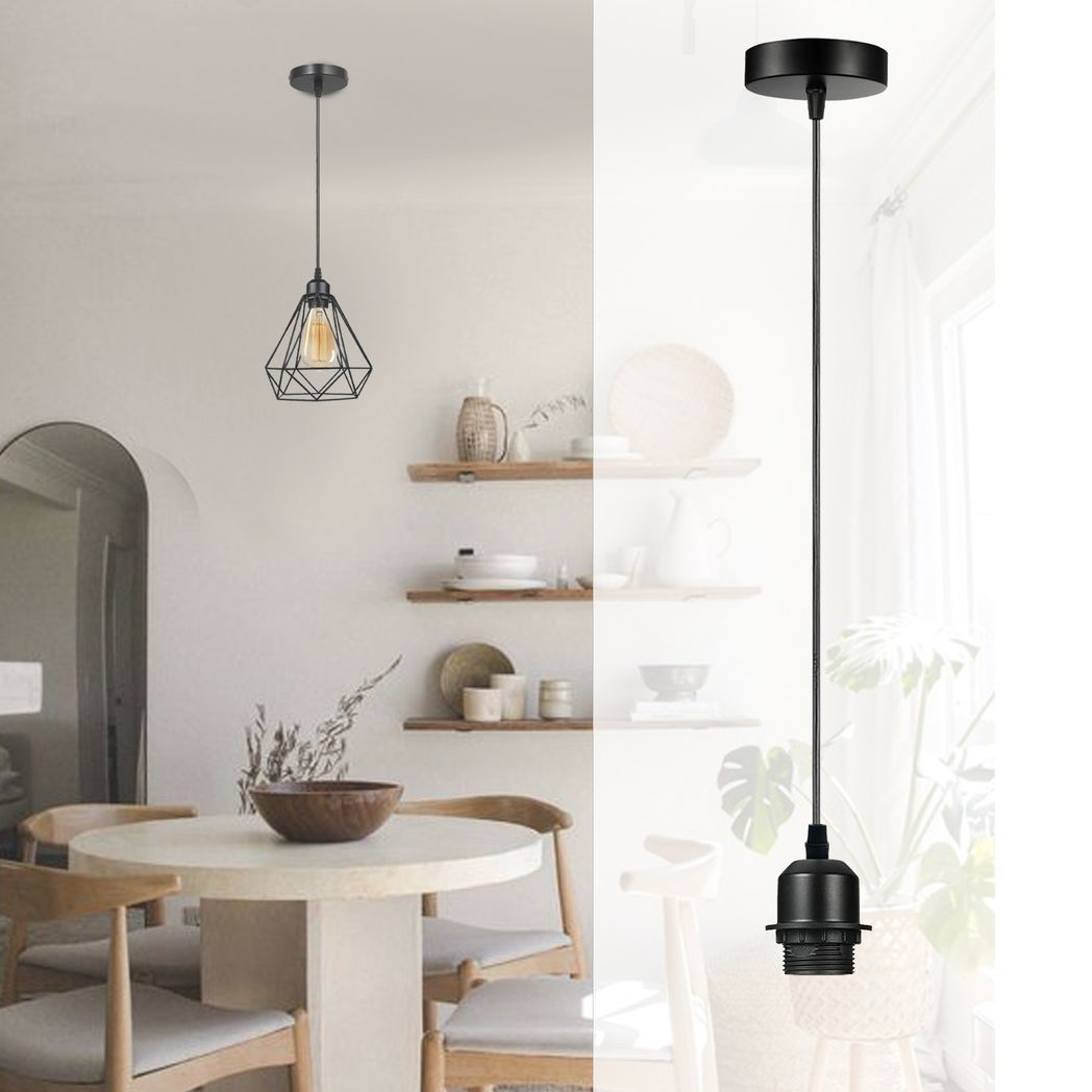 5 Pack Industrial Black Pendant Light Holders with 95cm Cable – E27 Vintage Ceiling Fittings
