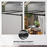 Outsunny 3x3m Retractable Pergola with PU Canopy & Privacy Curtains – Metal Frame Garden Shade, Light Grey
