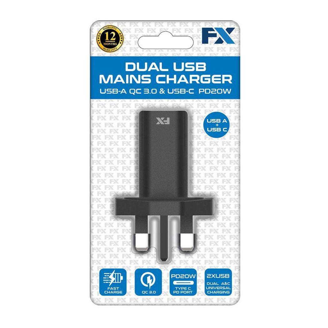 FX 1A USB Mains Charger – Compact Single-Port Plug Charger with Short-Circuit Protection, Black