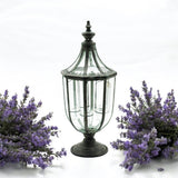 MSL 77cm Grey Metal Candle Lantern with Glass Panels – Antique Weather-Resistant Garden & Patio Light Holder