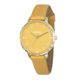 Henley Ladies Minimalist Round Watch – Polished Silver-Tone Case, Ochre Leather Strap