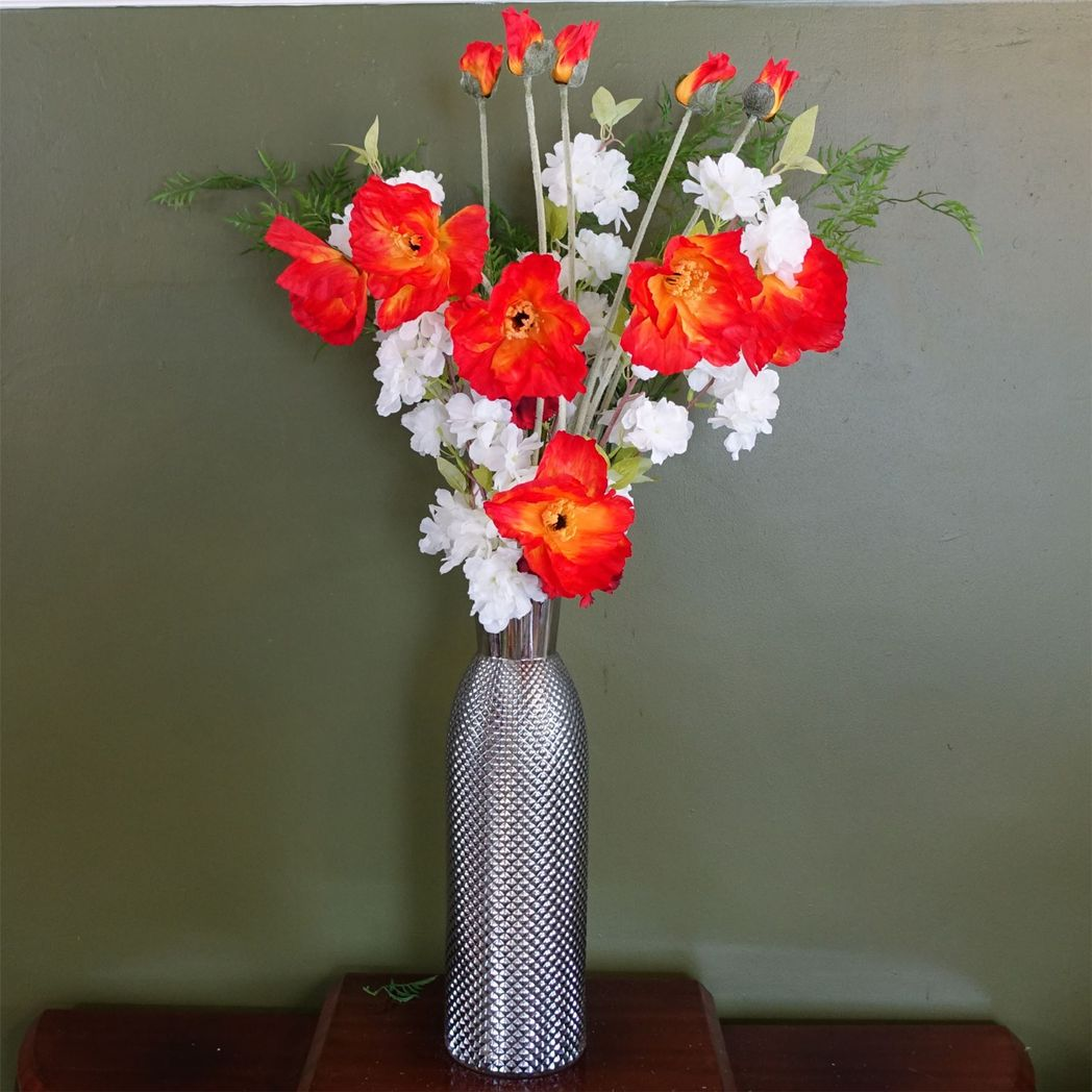 50cm Smoke Grey Diamond Tall Glass Vase – Statement Floral Display, Grey