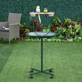 PawHut Bird Perch Stand with Wheels, Tray & 2 Stainless Steel Bowls – T-Stand for Small to Medium Birds, Green