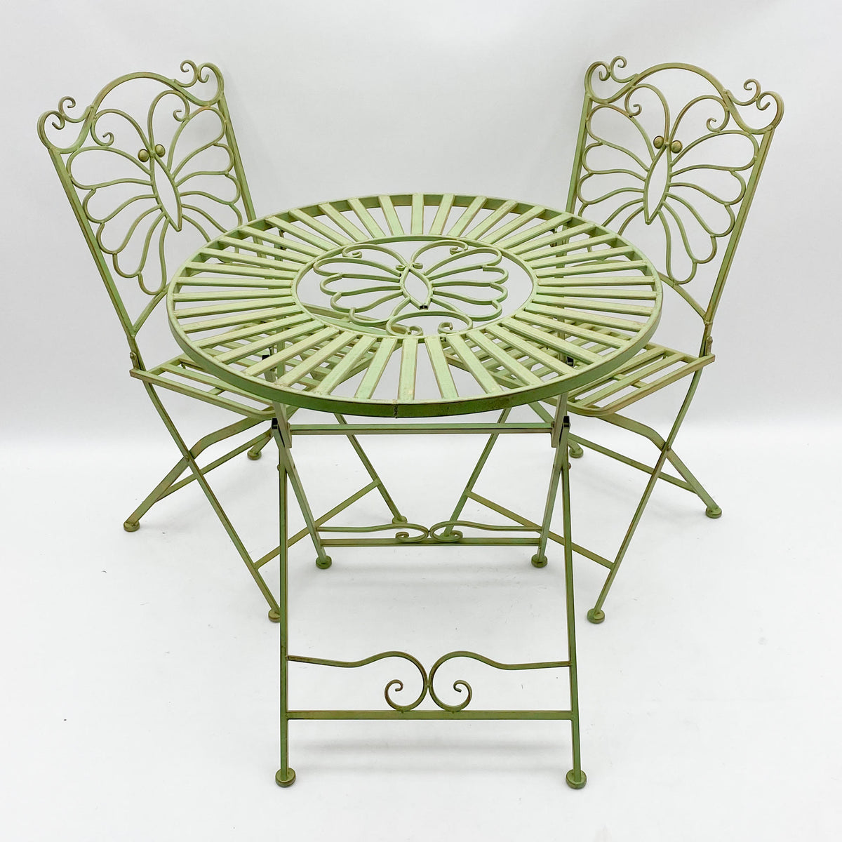 AcaciaHome 3-Piece Metal Garden Bistro Set with Round Table & 2 Folding Chairs – Balcony and Patio Seating, Green