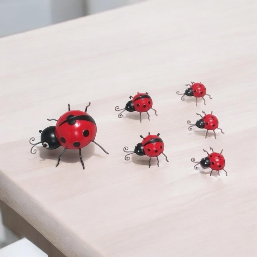 AcaciaHome Metal Ladybird Garden Wall Art – Set of 6, Weatherproof