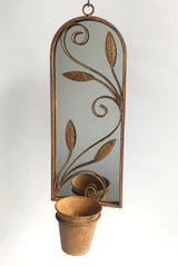 Rusty Arched 60cm Metal Garden Wall Mirror with Planter