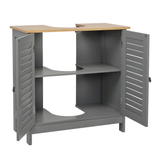 Modern Under-Sink Bathroom Cabinet with Double Slatted Doors, Waterproof MDF – Space-Saving Storage, Grey