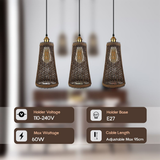 LEDSONE 3 Head Natural Wicker Basket Pendant Light with E27 Holders – Retro Industrial Rattan Ceiling Light