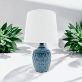 AcaciaHome 40cm Blue Ceramic Table Lamp with White Drum Shade – Corded 240V Home & Office Lighting