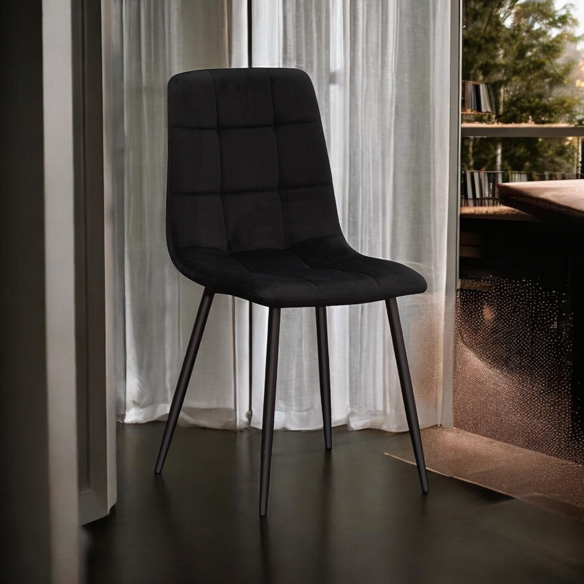 AcaciaHome Velvet Padded Dining Chair with Black Metal Legs